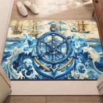 3D Nautical Rug Flannel Soft Kids Carpet Anchor Wheel Print Bedroom Kitchen Floor Mat Anti Slip 40x60cm