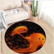 Cute Orange Ghost Pattern Round Rug Flannel Soft Floor Mat for Kids Room Nursery Playroom Area Carpet Non Slip Durable EasyClean 60cm x 60cm