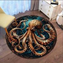 Octopus Sea Creature Round Rug Flannel Ocean Marine Life Print Area Mat For Bathroom Bedroom Decor Unique Artistic Floor Carpet 60cm x 60cm