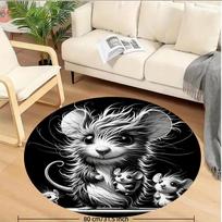 Round Flannel Rug Mouse Family Cute Cartoon Design Soft Floor Mat Home Decor Kids Room Play Area Non Slip Carpet 60cm x 60cm