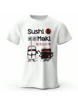 Kawaii Sushi Harajuku Printed 100% Cotton T-Shirt, Soft & Breathable Round Neck Short Sleeve Tee, Unisex Cute Style S įvairiaspalvis