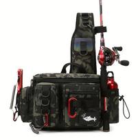 1pc Fishing Backpack Tackle Sling Bag - Fishing Shoulder Bag With Rod Holder -Perfect Fishing Gifts 40*15*20cm
