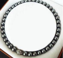 10mm   Black Shell Pearl Round Gems Beads Necklace 18