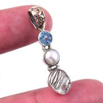 Natural Black Rutile, Pearl 925 Solid Sterling Silver Jewelry Pendant 1.25  v1k10