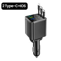 7-in-1 Retractable Car Charger 120W Fast Charging USB Type-C Power Adapter With LED Retractable Cable For iPhone Xiaomi