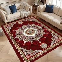 Elegant Mandala Pattern Carpet Mat Rug Luxurious & Artistic Home Decoration with Red Gold Tone for Living Room Bedroom 40x60cm