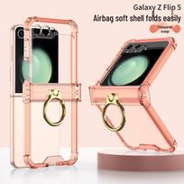 Samsung Z Flip 5 Case with Airbag Hinge, Transparent Solid Color, and Finger Ring Holder. SM-Flip6 [Small Screen without Film]