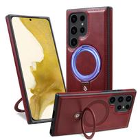 Samsung S26 Ultra/S25 Plus Anti-Fall Leather Case with Magnetic Stand Samsung S23 Ultra vyno raudonos spalvos
