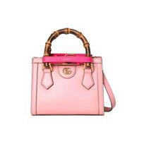 Gucci Bamboo Handle Mini Leather Tote Bag With GG Logo In Pink For Women Daily Use Basic Set (Bag+Dust Bag)