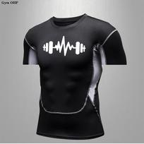 Men's Gym Workout Fitness Compression Shirts Men Print Rash Guard Short Sleeve Undershirts Baselayer Athletic Tshirt Tees Tops S