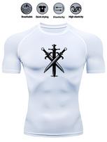 Men's Compression Shirt Quick Dry Navy Blue Gym T-Shirt Three Crossed Swords Print Workout Sportswear S balta