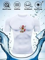 Men's Compression Shirt Quick Dry White Gym T-Shirt Cartoon Boxing Rooster Print Workout Sportswear S balta