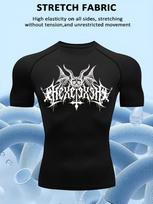 Men's Compression Shirt Quick Dry Navy Blue Gym T-Shirt White Black Metal Print Workout Sportswear S juoda