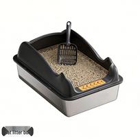 Top-Entry Stainless Steel Cat Litter Box with High Walls for Anti-Splash and Sand Control Large 50*35*23.5 - 10cm Entrance