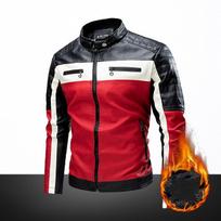 Winter Men's Velvet Stitching Leather Jacket Jacket Motorcycle Leather Jacket Plus Size Men's Clothing M-5XL M raudona