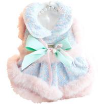 Princess Dress for Dog Cat Sweet Bowknot Tutu Skirt Autumn Winter Clothes for Puppy Teddy Chihuahua Warm Pet Apparel (Blue,XS（old）) mėlyna