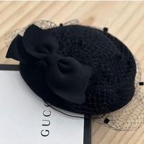 New Cashmere Wool Bow Hat with Veil Temperament Casual Fascinator Hat Bride British Style Formal Hat juoda