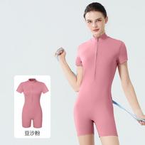 Summer Pilates onesie with chest pad high elastic tight sports fitness onesie zipper one-piece yoga suit XS