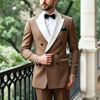 New Green Collar Brown Men Formal Tuxedos Groom Groomsman Wedding Party Prom Male Business Suit 2 Piece Set Blazer S ruda