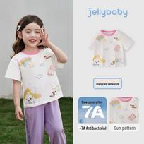 JELLYBABY Girls' Cartoon Antibacterial Short Sleeve T-Shirt 130 pilkšvai balta