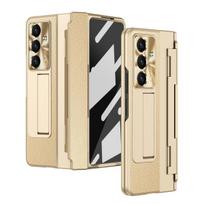 For Samsung Galaxy Z Fold 7 6 5 4 5G with Screen Protect Glass Film Luxury Leather One-Piece Plating Stand Hinge Shockproof Case For Galaxy Z Fold 5 auksas