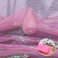 100x140cm Rainbow Laser Yarn Fabric Illusion Color Wrinkled Organza Fabric Texture Designer High-Density Iridescent Organza rožinė
