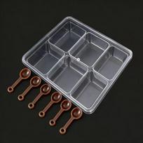 Transparent Seasoning Storage Box 6-Compartment with Lid Ice Powder Box 6 Spoons Dustproof Fruit Salad Box for Spices Powders
