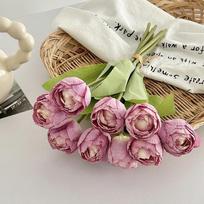 9pcs/bunch Realistic Silk Artificial Tulip 9 Heads 39cm Faux Tulip Bouquet Floral Arrangement Fake Flower Living Room Display violetinė