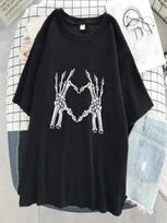 Skeleton Fingers Compare To The Heart Print Wounisex T-Shirt Street Casual T Shirt Oversized Soft Tees Cotton Breathable T Shirts S įvairiaspalvis