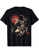 Cherry Blossom Koi Carp Fish Japanese Sakura Graphic Art T-Shirt Fashion O-Neck Tops Tees Tshirt Women Fitness T Shirt S įvairiaspalvis