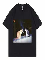 Funny Smoking Cat Meme T Shirt unisex's Wounisex's High Quality Vintage Washed T-Shirt Casual Fashion Short Sleeve T-Shirts Streetwear S įvairiaspalvis