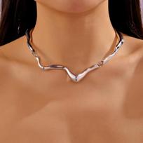 Minimalist Liquid Lava Geometric Irregular Twisted Metal Necklace Trendy Punk Wave Spliced Choker For Women Men Party Jewelry