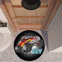 Monster Truck Round Rug Flannel Carpet for Boys Room Decor Racing Car Themed Area Mat Anti Slip Soft Floor Covering Kids Bedroom 60cm x 60cm