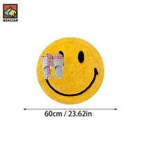 2D Round Flannel Rug Smiley Face Design Soft Floor Mat Home Decor Kids Room Play Area Non Slip Carpet 60cm x 60cm