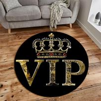 VIP Crown Round Rug Flannel Luxury Entrance Office Hotel Decor Gold Black Elegant Design Premium Quality Floor Mat Royal Style 60cm x 60cm