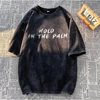 Vintage Hold in The Palm Print T-Shirt Men Women Minimalist Text Oversized Streetwear Tee Short Sleeve Top S