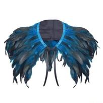 Tie Neck Feather Shoulder Cape Gothic Tie Neck Feather Shrug New Costume Feather Collar  Halloween tamsiai mėlyna spalva