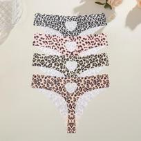 4Pcs Ultra-thin Seamless Underwear Women Ruffles Panties Sexy Graphic Print Thongs Girls Leopard G Strings Breathable Lingerie XS&4pcs