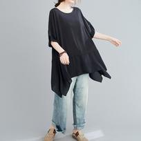 Fat Sister Plus Size Summer Women's T-shirt Short-sleeved Loose Fashion Stitching Was Thin and Covered Belly Chiffon Shirt XXXXL juoda
