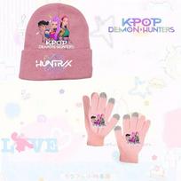 K-Pop Demon Hunters Kids Boys Girls Rumi Zoey Mira Knitted Hat and Glove Set Velvet Hat Autumn Winter Warm Kids Set