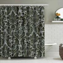 Luxury Damask Shower Curtain Waterproof Bath Mat Decorative Green Floral Print Home Textile Bathroom Decoration 170x245cm Black 90x180cm