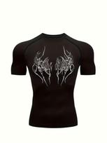 Men's Compression Shirt Quick Dry White Gym T-Shirt Symmetrical Thorn Wings Print Workout Sportswear S juoda