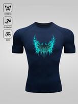 Men's Compression Shirt Quick Dry White Gym T-Shirt Teal Black Gradient Death Metal Font Print Workout Sportswear S tamsiai mėlyna