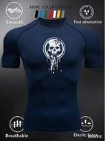 Men's Compression Shirt Quick Dry Black Gym T-Shirt White Drip Skull Print Workout Sportswear S tamsiai mėlyna