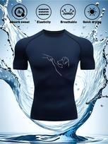 Men's Compression Shirt Quick Dry Black Gym T-Shirt Minimalist Boxing Print Workout Sportswear  Inimalist Boxing Moisture Wicking S tamsiai mėlyna