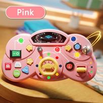 Steering Wheel Busy Board Montessori Toys Toddlers LED Light Switch Sensory Games Early Education Learning Baby Travel Toys Gift rožinė