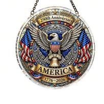 Acrylic Jigsaw Puzzle Suncatcher, US 250th Anniversary DIY Sun Catcher Kit, Stained Glass Style Patriotic Window Hanging Ornament for Independence Day Small C