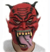 Terrifying Long Tongue Red Horned Mask Crafted From Durable Latex For Halloween Fun