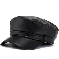 Fashion PU Leather Berets Korean Style Leisure Sports Cap Solid Color Octagon Hat Women Men juoda