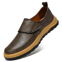 Men's Genuine Leather Velcro Casual Driving Moccasins - Breathable, Versatile, Plus Size. 45 chaki